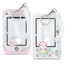 JIYIN 2 Pcs Kpop Photocard Holder, 3 Inch Photo Card Holder ID Badge Holder Cute Cartoon Photocard Holder Keychain Bus Card Credit ID Bank Card Pendant with Spiral Wrist Coil