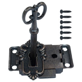 Seimneire Vintage Skeleton Lock with Key, Antique Decorative Cabinet Lock for Chest Cupboard Drawer Box Furniture - 1 Set of Red Bronze