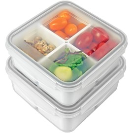 carrotez Food Storage Containers, 4 Compartment Portion Control Container, Snack Container For Adults, Meal Prep Container, Reusable, Microwave Safe, 4.6 Cup (1100ml), Pack of 2