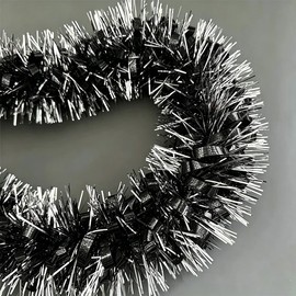 33FT Christmas Tinsel Garland Decorations, Metallic Foil Twist Garland for Christmas Tree, New Year’s Eve Party, Wedding Backdrop, Birthday Party, Indoor Outdoor Holiday Decor (Black & Silver)