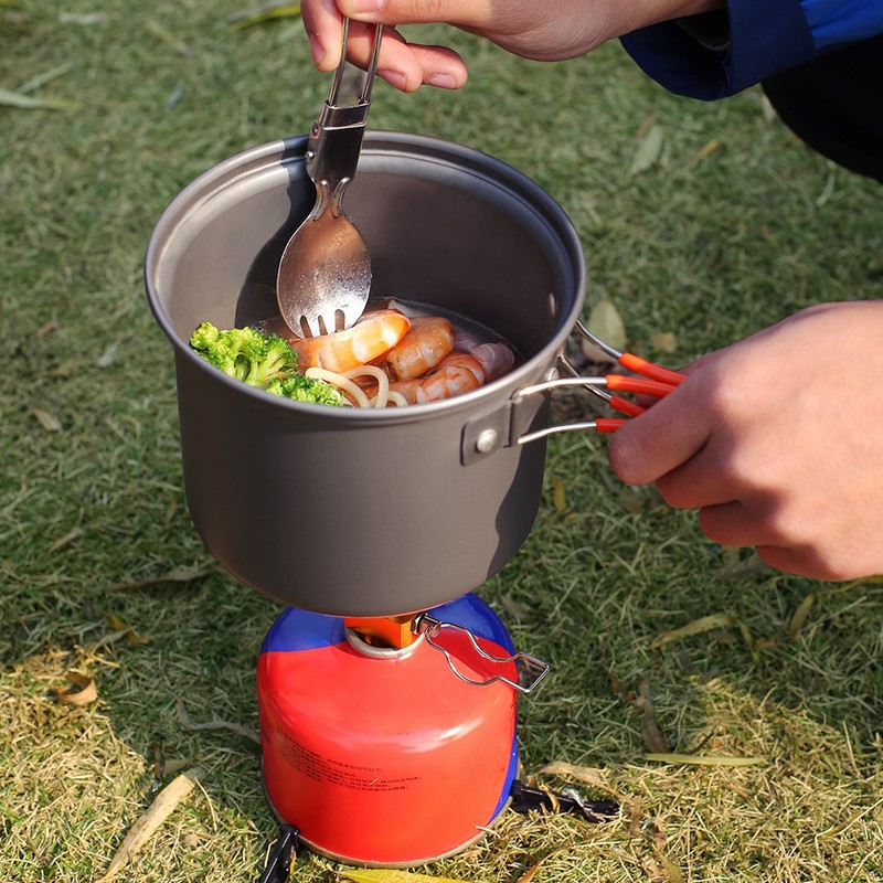 Camping Cookware Set with Camping Stove Folding Spork Cooking Pots