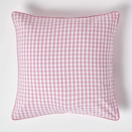 HOMESCAPES - 100% Cotton - Gingham Check - Large Cushion Cover - 60 x 60 cm Square - 24 x 24 Inches - Pink White - 100% Cotton Sofa Pillow Cushion Cover - Washable