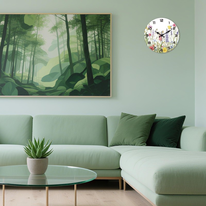 peacoblue Wall Clocks Battery Operated Wildflowers 12 Inch Glass Wall