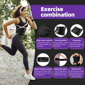 4 Rolls 60 Meters Black Osmotic Plastic Body Wrap Exercise & Fitness Sweat Enhancer Anti-Shedding Yoga Training Band Set, DIY Sauna Wrap Pilates Workout & Sweat Resistant Stomach Wrap