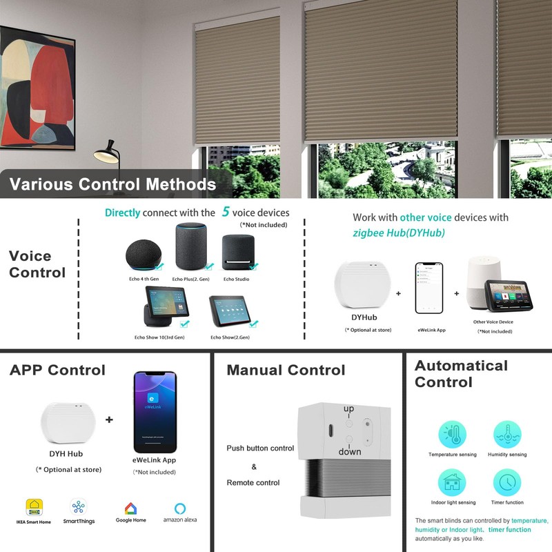 Changshade Motorized Cellular Shades with Remote Control Smart Blinds Compatible