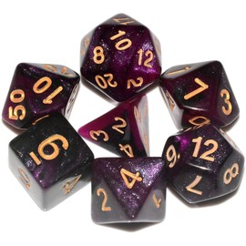 Galaxy DND Dice 7Pieces, Glitter Sparkle Cosmic Purple Black Mixed Polyhedral DND Dice for RPG MTG Table Game Dice