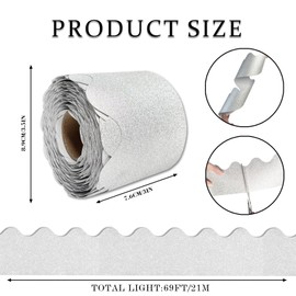 69Feet Bulletin Board Borders, Board Trims Shiny Decorative Border Trims Sparkle,Classroom Decor,Poster Board, Whiteboard, Wall Decoration, Party, Decoration with Classroom Border Panel(Silver)