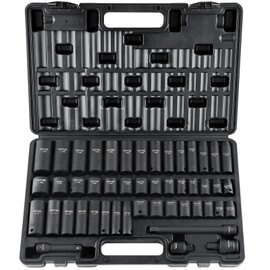 VEVOR Impact Socket Set 3/8" Drive, 48-Piece Standard SAE (5/16 to 3/4 inch) & Metric (8 to 22 mm) Size, Deep & Shallow, 6 Point, CR-V, Extension Bar, Universal Joint, 1/2" F to 3/8" M Reducer