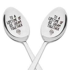 Couples Ice Cream Spoons Gifts for Wife Husband Anniversary Valentines Gifts for Girlfriend Boyfriend Christmas Birthday Gifts for Him and Her To a Lifetime of Ice Cream Together Spoon for Ice cream