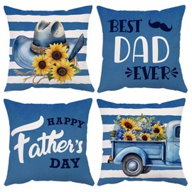 Neatee Living Fathers Day Pillow Covers 18x18 Set of 4 Velvet Blue Dad Throw Pillow Covers Sunflower Floral Cushion Covers Pillow Case Gift for Father Dad Birthday Home Outdoor Sofa Decoration (18)