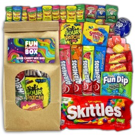 Fun Flavors Box Sour Candy Mix Bag, Gummy, Sweet Treats, Variety Pack 35 Count Care Package