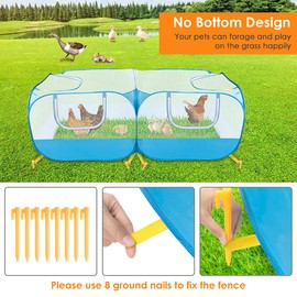 SlowTon Small Animals Playpen, Portable Large Chicken Run Coop with Breathable Transparent Mesh Walls Foldable Pet Cage Tent with 4 Zipper Doors for Puppy Rabbits Outdoor Yard (No Bottom)
