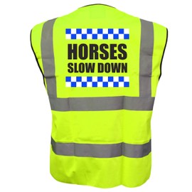 Equestrian SILLITOE HORSES SLOW DOWN Hi Viz Vis Vest Horse Riding Equine Safe Reflective Waistcoat Jacket Road Safety Visibility Large