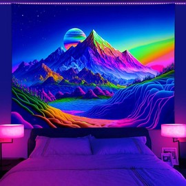 Colorful Mountain Pattern Tapestry, 1 Count UV Reactive Wall Hanging Tapestry, Wall Art Decor for Home Living Room Bedroom - Color: multicolor, Size: L59*W51.2inch/150x130cm