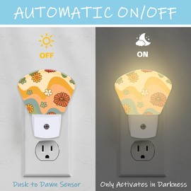 AKKAVNIA Groovy Waves and Floral Night Light Plug-in Wall Decorative Night Lamp with Dusk to Dawn Sensor Led Night Light Bedroom Kitchen Hallway Stairs Wall Lamp