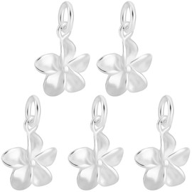 Beebeecraft 1 Box of 5 Silver Flower Pendants, 925 Mini Pendants Made of Sterling Silver in Antique Tibetan Style with Flowers and Polishing Cloth for Jewellery Making, Pendants, Necklaces, Bracelets