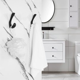 Metaliby 2 Pack Towel Hooks for Bathrooms Wall Mounted, Matte Black Bathroom Hooks for Towels, Robe & Towel Hook for Wall, Modern Black Wall Hook Bath Towel Hook