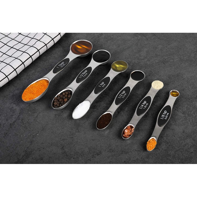 Magnetic Measuring Spoons Set of 6 Stainless Steel Dual Sided