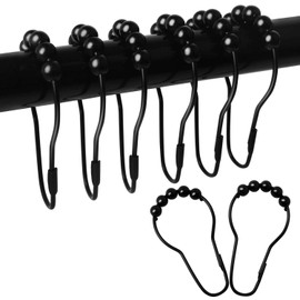 Curtain Hook 18pcs Curtain Rod Curtain Rods Ring Rings Shower Curtain Hooks Tension Rod Hangers with Clips Tension Curtain Rod Shower Rings Metal Clips Black Hangers-Curtain Clip