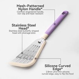 Cosamtec Silicone Fish Spatula Flexible Curved Edge Slotted Turner for Non-Stick Cookware Egg Pancake Flipper with Heat Resistant Nylon Handle