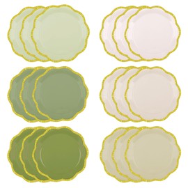 Houuqe 60 Pcs Sage Green Party Plates 9 Inch Gradient Green Scalloped Dessert Plates Disposable Dinner Paper Plate for Wedding Baby Shower Bridal shower Birthday Party (Scalloped,6 Colors)