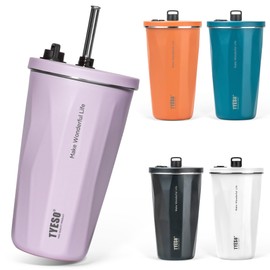 TYESO Tumbler with Straw, Stainless Steel, Wide Mouth, Vacuum Insulated, Home Office, Outdoor, Multicolor, Heat Retention, Cold Retention, Lid Included, 20.3 fl oz (600 ml), Large Capacity, For Girls, Boys