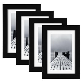 4pcs 6x4in Photo Frame Black Picture Frame Wood Frame Poster Frame Certificate Frame with Mat for Tabletop and Wall Mounting Landscape or Portrait Orientation