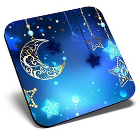 Great Single Coaster Square - Blue Moon Stars Space Vintage |Glossy Quality Coasters | Tabletop Protection for Any Table Type #16502
