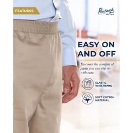 Pembrook Men's Elastic Waist Pants | Khaki Pants for Seniors | Adaptive Pull-on Jeans | Tan Chinos