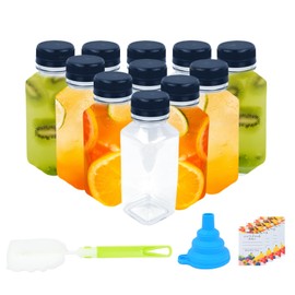 FYKERO 16 Pack 8oz/250ml Plastic Juice Bottles- Reusable Mini Shot Bottles With Lids for Storing Smoothie, Juices, Water and Other Beverage