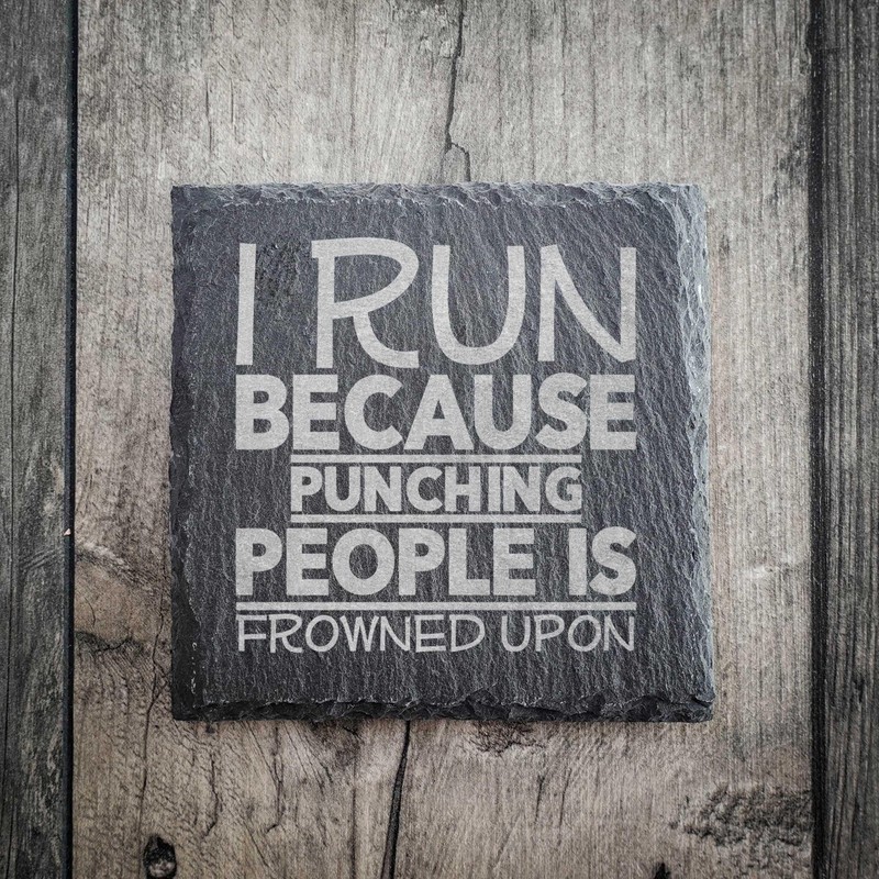 I Run Because Punching People Is Frowned Upon Funny Square