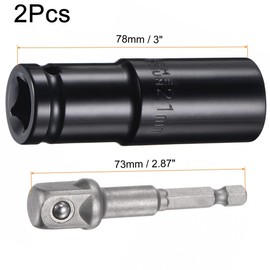 TA-VIGOR 1/2" Socket Accessory Set, 21mm Deep, 6 Point Impact Socket, 3" Length and 1/4" Hex Shank Adapter