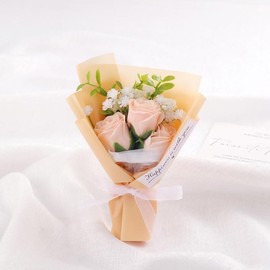 Christmas Mini Artificial Rose Bouquet for Gifts, 1 Count Creative DIY Spring Faux Flower Decoration without Vase, Fake Rose Flower for Home Decor, Romantic Gift, Men Gifts - Color: Beige, Specification: one-size