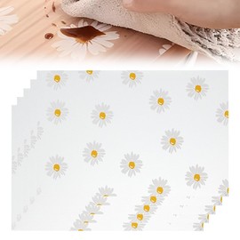 SULIUDAJI Drawer Mat, 5 Pieces Fridge Mats, 45 × 30 cm, Flower, Plastic, Non-Slip, Antibacterial, Washable, DIY Cuttable, Multifunctional for Kitchen, Cabinet, Table, Drawer