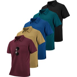 ZITY 5 Pack Polo Shirts for Men with Pocket Dry Quickly Short Sleeve Athletic Outdoor Work Collared Shirts XL
