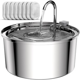 Cat Water Fountain Stainless Steel - 108oz/3.2L Large Capacity Cat Fountain for Drinking, Ultra Quiet Metal Pet Water Fountain for Cats, Small Dogs, Multiple Pets - Comes with 8 Replacement Filters