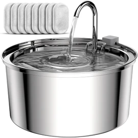 Cat Water Fountain Stainless Steel - 108oz/3.2L Large Capacity Cat Fountain for Drinking, Ultra Quiet Metal Pet Water Fountain for Cats, Small Dogs, Multiple Pets - Comes with 8 Replacement Filters