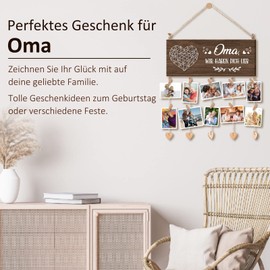 Vetbuosa Grandma Gifts Picture Frame, Grandma Birthday Gifts Wall Picture Frame with 10 Photo Holder Clips Grandma Gifts from Grandchildren DIY Wooden Collage Photo Holder for Home Decoration