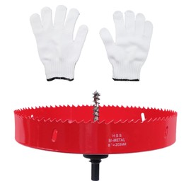 Nicerity 8 Inch Hole Saw with Arbor for Recessed Lighting, 203mm HSS Bi-Metal Hole Cutter with Pilot Drill Bit for Metal, Wood and Plastic Cutting, Include Cotton Gloves
