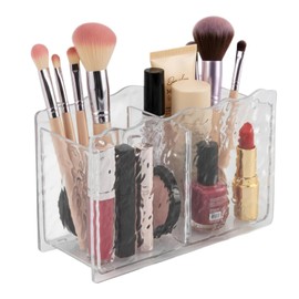 Organizador de Maquillaje Portabrochas con Diseño de Ondas, Caja de Almacenamiento para Cosméticos y Utensilios con 2 Compartimentos, para Brochas, pinceles, Lápices Labiales