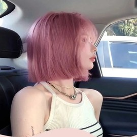 Short Hair Wig Women's Full Bang Pink Hair Styling Hair Full Wig (WFIQZDZ) / 단발가발 여성 풀뱅 핑크 머리 스타일링 헤어 통가발 (WFIQZDZ)