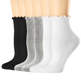 Mcool Mary Women's Ankle Socks, Ruffle Turn-Cuff Casual Cute Socks Summer Cotton Knit Lettuce Low Cut Frilly Socks for Women 6 Pack