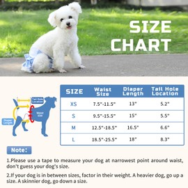 Washable Dog Diapers Female 3 Pack Reusable Highly Absorbent Puppy Diapers, Premium Doggie Diapers, Durable Leak-Proof Dot Doggy Diapers for Period Heat Incontinence Potty Training,L