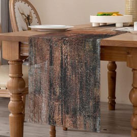 Velvhom Autumn Modern Table Runner 40 x 140 cm Linen Winter Christmas Decoration Table Runner Brown Painting Table Seasonal Kitchen Table Decoration Indoor Holiday Party Decor