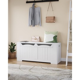 Hzuaneri Storage Chest, Storage Trunk with 2 Metal Hinge, 43.3" Lift-Top Storage Bench, Wooden Storage Organizer, Shoe Bench for Entryway, Bedroom, Living Room, White SB25503X