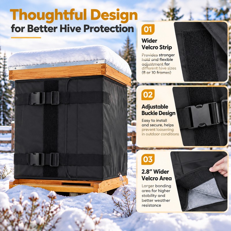 Winter Beehive Wrap for 2 Deep Boxes – Adjustable 600D