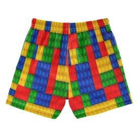80s Multicolored Blocks Childrens Building Set Boys Swim Trunks Summer Drawstring Toddler Swim Board Shorts Quick Dry Little Boys Bathing Suit Beach Hawaii Vacation 3 Years