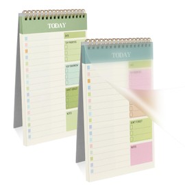 OFFCUP 2 Pack To Do List Notebook, Undated Daily Planner A5 Spiral Notepad 104 Page To Do List Pad with Hourly Schedule Checklist for Daily Plans, Work Study and Personal Oraganizer