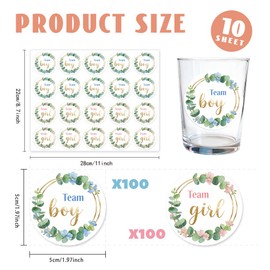 arricraft 200 Pcs Gender Reveal Stickers, 5cm/1.97inch Eucalyptus Sage Garland Theme Round Self-Adhesive Gender Reveal Labels Decorations Party Supplies Stickers for Shower Party Voting Game Ideas
