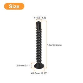uxcell #10 x 1-3/4" Sheet Metal Screws, 100pcs Black Oxide 410 Stainless Steel Flat Head Phillips Drive Self Drilling Screws